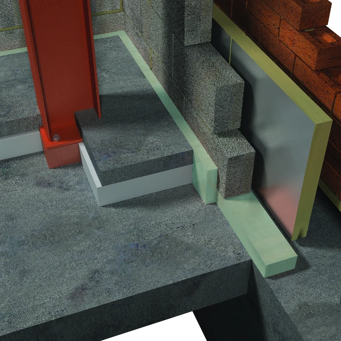 Foundation assembly with thermal break in green and blue colours