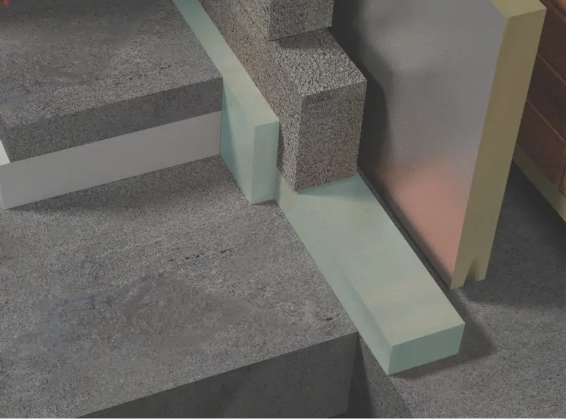 Foundation detail with full-depth thermal insulation layer